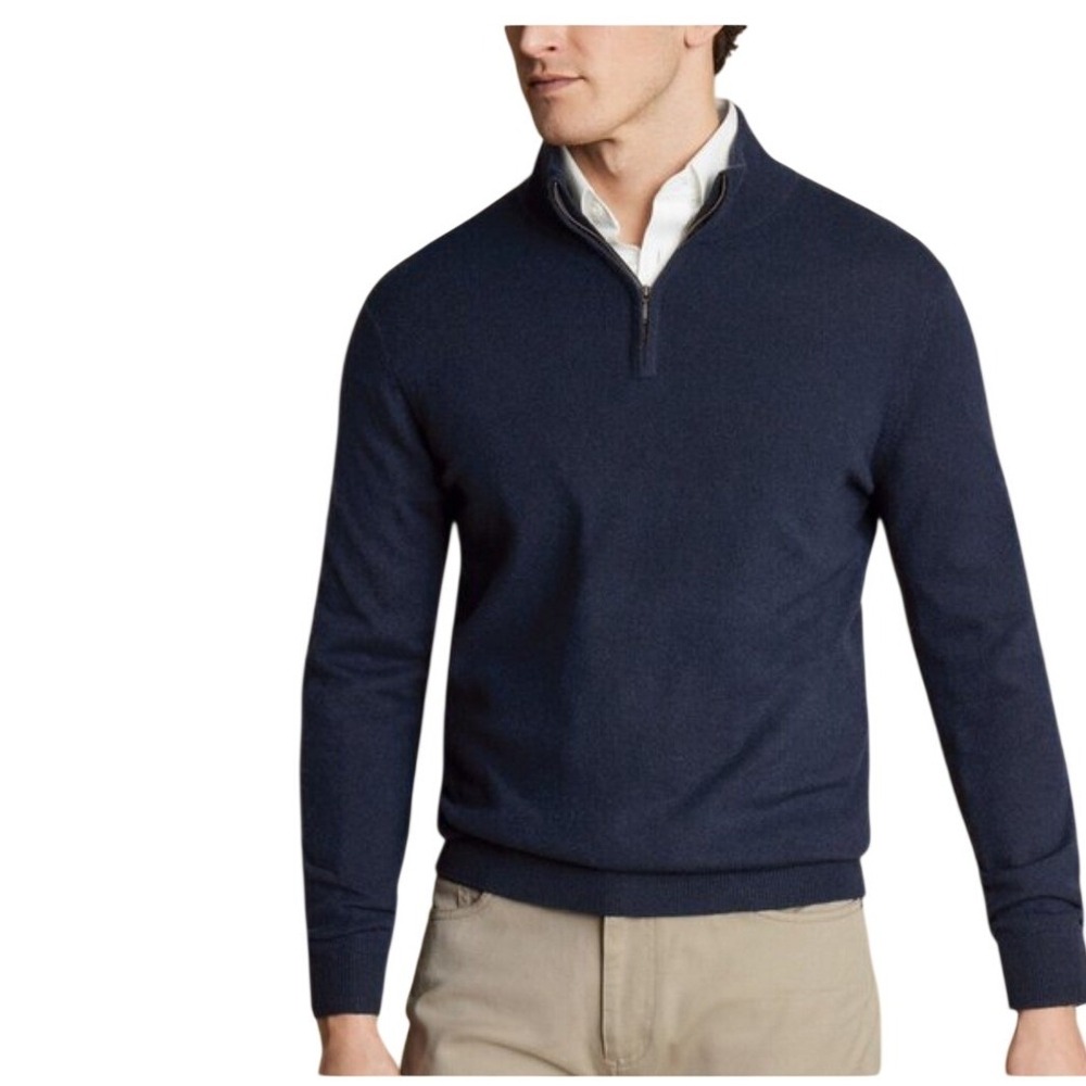 Christian Lacroix Mens‎ Black 100% 2-Ply Cashmere Quarter Zip Sweater M Preppy